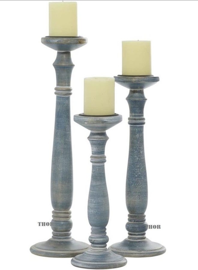 THOR INSTRUMENTS Vintage Farmhouse Candle Holder Stand Wooden, Candle Pillar Stand for Country Style, Reiki, Aromatherapy, Spa, Living Room, Sustaibalbe Wooden Home Table Décor - 12, 15, and 18 Inch - Image 3